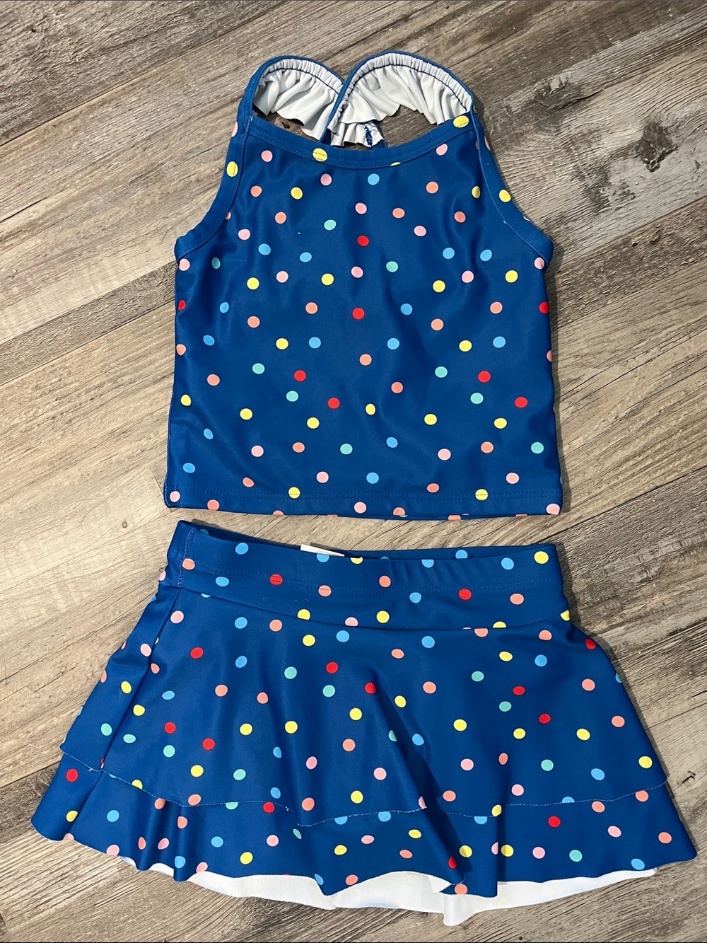 Hanna Andersson Navy Blue Polka Dot Tankini Top & Skort like new
